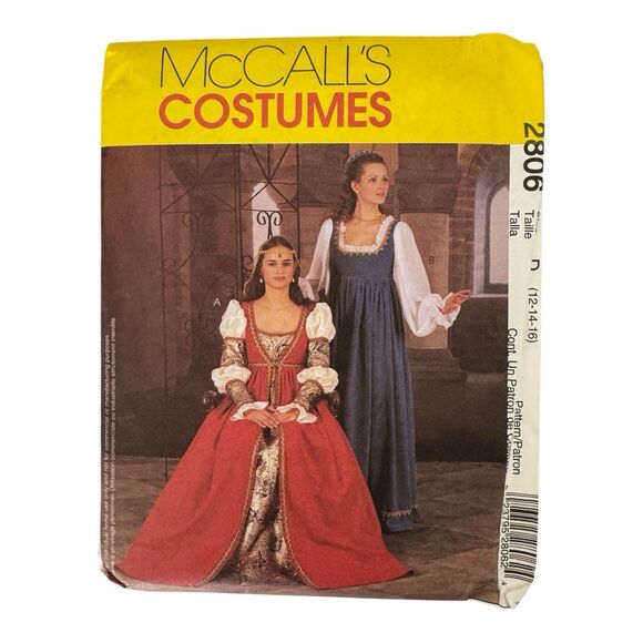 McCalls Costumes 2806 Sewing Pattern For Renaissance Dresses Size D 12-16 Uncut - Picture 1 of 7